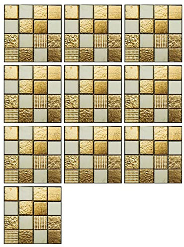 Mosaik kreative 3D-Fliesen Aufkleber Simulationen Dekoration Spiegelfolie Selbstklebend Möbel Gold (C, One Size)