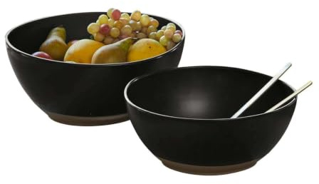 LOBERON Salatschüssel 2er Set Biarré, schwarz | reizvoll unebene Gestaltung, glänzend glasiert, mediterraner Charakter, Geschirr, Küchenzubehör, Tischaccessoires, Steinzeug