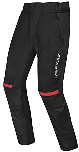 PRO FUTURE Pantaloni Moto Estivi Touring Aspidex Strom Tessuto Traforati Impermeabili (XL, Nero/Rosso)
