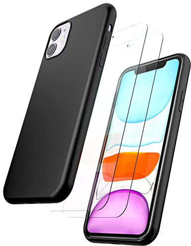 N NEWTOP Cover Compatibile per Apple iPhone 11, Custodia TPU SOFT Silicone Ultra Slim Sottile Flessibile Case Posteriore Protettiva a Scelta con Pellicola Vetro Glass Temperato (Nero+2Pellicole)