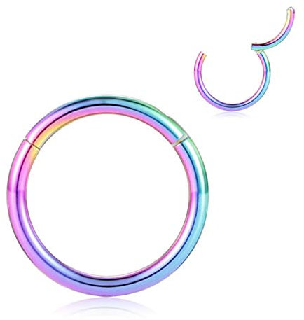 AROWRO 16 mm Creolen für Frauen Männer Dicke Piercingringe 6 Gauge Septum Nasenringe Hoop 6G Septum Schmuck 316L Chirurgenstahl Scharnier Clicker Bull Nose Hoop Regenbogen