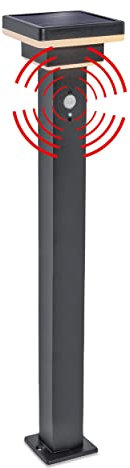 Esotec LUCCA 86 Lampadaire solaire PIR pour extérieur - Avec détecteur de mouvement - Éclairage de jardin - En acier inoxydable - Batterie en métal IP44 - Résistant aux intempéries - Noir - Hauteur