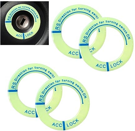 JNNJ 4Pcs Dekorativer Zündschalter Leuchtender Ring, Zündschloss Abdeckung Aufkleber, Start Stop Knopf Dunkel Leuchtende Aufkleber Verkleidung für Auto Motorrad(Blau)