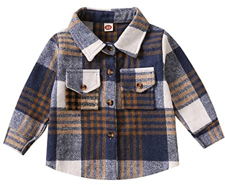 Kids Girls Shirts Jacket Toddler Shirt Coat Jacket Plaid Long Sleeve Turn Down Collar Button Tops Outwear Trendy Outwear A-26