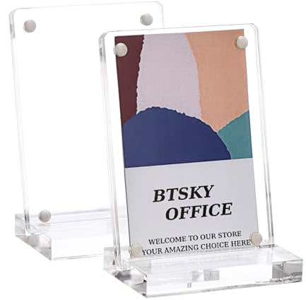 BTSKY Lot de 2 présentoirs magnétiques en acrylique transparent pour cartes de visite de 6,3 x 8,9 cm, porte-cartes magnétiques durables pour bureau, mini cadres photo en acrylique pour la maison et