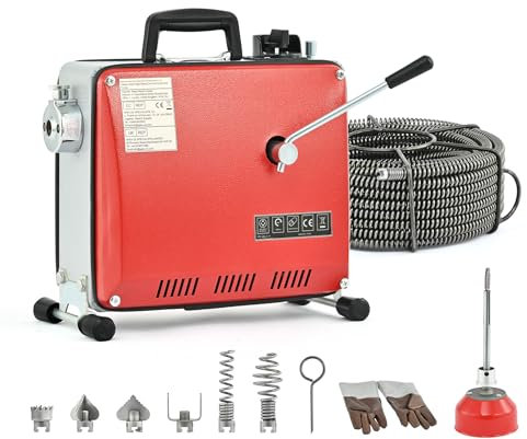 ZELCAN 400W Macchina Sturatubi Elettrica, Coclea di Drenaggio Elettrica, Pulitore Elettrico di Scarico Tubo 400r/min Drenaggio a Spirale con Scovolini 6 Teste e 20M Molle per Lavello Doccia WC