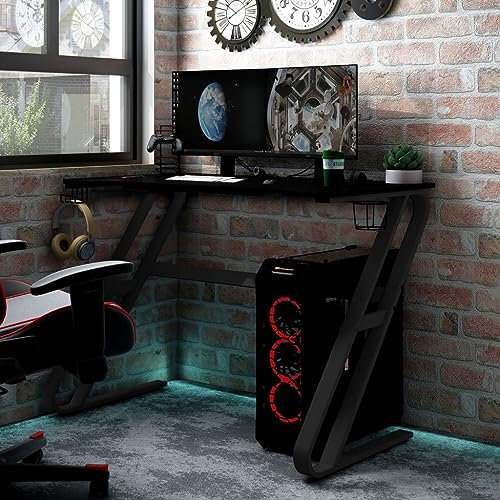 Computertisch Study Table Sekretär Schreibtisch Gaming-Schreibtisch mit ZZ-Gestell Schwarz und Rot 110x60x75 cm