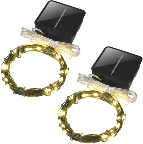 Gartenmama Mini Lichterkette Solar Kleine Solar Lichterkette Aussen mit Timer 5m 50 LED Warmweiss Grüner Kupferdraht Außen Kurz Wetterfest für Draußen Garten Deko Flaschen Glaskugel,2 Pack