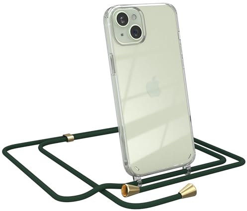 EAZY CASE Handykette kompatibel mit iPhone 15 Plus Handyhülle mit Umhängeband, Handykordel mit Schutzhülle, Silikonhülle, Hülle mit Band, Stylische Kette für Smartphones, Grün