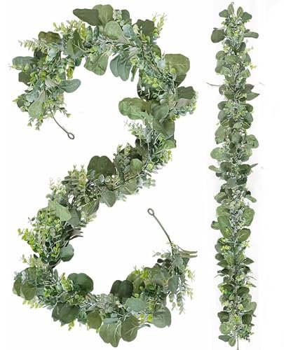 HanYun 2 PCS Artificial Eucalyptus Vines 7Ft Faux Silver Dollar Hanging Vine Plants Ivy Garland for Wedding Eucalyptus Decor Party Christmas Table Centrepiece