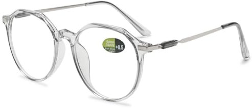 VEVESMUNDO Anti Blaulicht Brillen Damen Herren Metall Groß Rund Blaulichtfilter Nerdbrille Dekobrille Ohne Stärke (1 Stück Grau, 0)