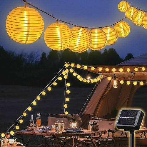 SALCAR Solar Lichterkette Lampion Außen, 5m 20 LED Camping Solar Lampions Außen Wetterfest, 8 Modi Solar Lichterkette Laternen für Garten, Balkon,Hof, Fest Deko, Warmweiß