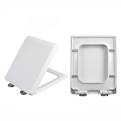 TISTIK Siège de toilette Carré Antibactérien, Lunette WC Rectangulaire, Abattant WC avec Frein De Chute, Dégagement Rapide, Charnières Réglables, Blanc