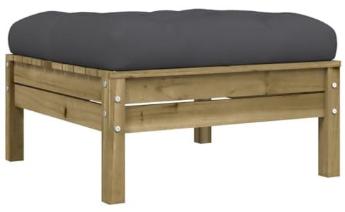 vidaXL Repose-Pied de Jardin avec Coussin, Table Basse, Tabouret de Patio Balcon Terrasse Arrière-Cour Extérieur, Bois de Pin Imprégné