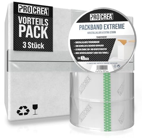 PROCREA Nastro adesivo trasparente per pacchetti, colore marrone (trasparente, 3 pezzi (confezione vantaggio)