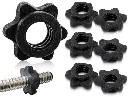Lhbwhiz Confezione da 6 Dadi esagonali per manubri,Chiusure per manubri a sgancio rapido Antiscivolo,Chiusure a Stella,Morsetti per bilanciere,Clip per manubri in plastica (Nero, 25 mm)