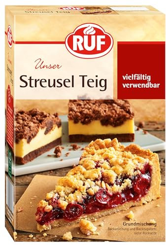 RUF Streusel Kuchen, Backmischung für Streuselteig, Mischung für Obst-Kuchen mit Pudding oder Apple Crumble, vegan
