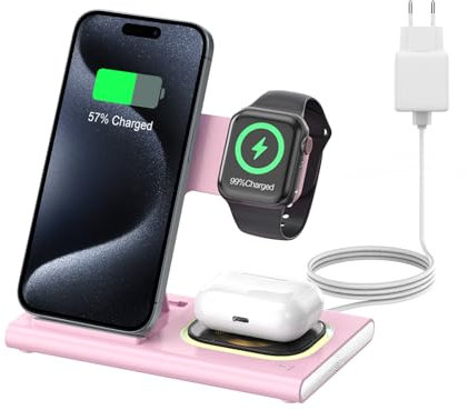 COCIVIVRE 3 in 1 kabellose Ladestation kompatibel mit Apple Watch und i Phone Faltbar Ladegerät für i Phone 15/15 Pro/15 Pro MAX/14/14Pro/13/12/11/Apple Watch 9/Ultra 2/8/7/SE/6/5/AirPods Pro 2