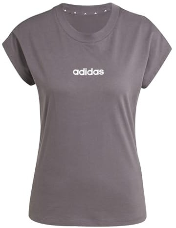 adidas Damen Essentials Linear Cotton Shirt, Grey strata/White, M