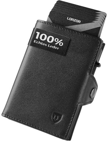 LORZOR® Slim Wallet mit Münzfach, Geldbörse Herren echtem Leder, RFID Blocker Portemonnaie, Portmonee Herren Kartenetui mit Münzfach, Geldbeutel für 10 Karten, Smart Wallet