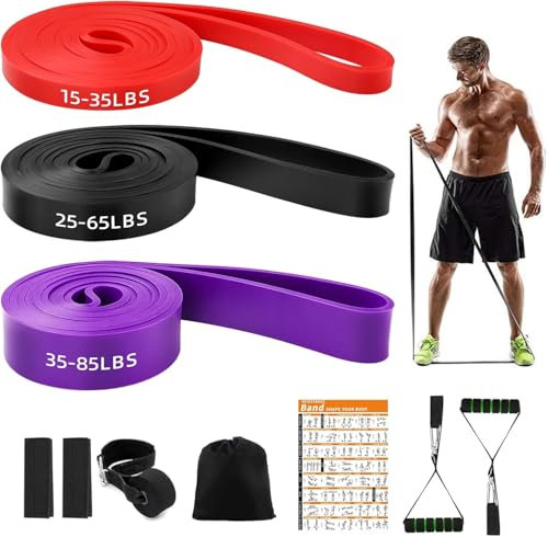 wadafen Widerstandsbänder, Fitnessbänder,Resistance Bands Set 3 Verschiedene Widerstandsband für Stretching,Yoga,Cross-Fitness, Pilates, Inklusive Türanker,Griffen,Schutzhülle,Tragetasche