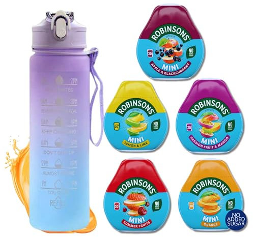 Robinsons Squash Mini Juice Drops & Infinite Emblems Water Bottle Bundle - Concentrate Water Flavouring With 750ml Bottle & 5 x 66ml Variety Pack Sugar Free
