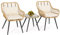 OC Orange-Casual Bistro-Set, Gartenmöbel-Set aus handgewebten Rattan, Beistelltisch mit Glastischplatte Balkonmöbel-Set für 2 Personen, Korbsessel für Balkon, Garten Beige Rattan & Weiße Kissen