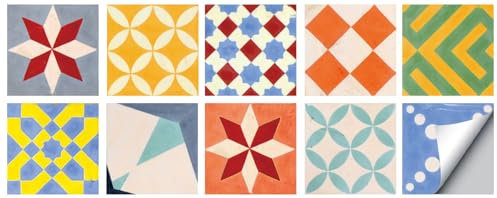 Stickers Muraux Cuisine Géométrie Colorée Décoration Murale En Carrelage,Autocollants Carrelage Salle De Bain Et Cuisine,Auto-Adhésif Pvc Imperméable Style Carreaux De Ciment 10X10Cm