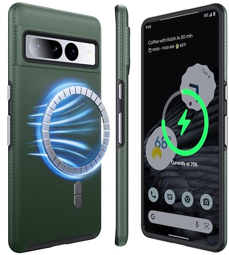 NJROW Starker Magnetisch für Google Pixel 7 Pro Hülle mit Magnetring | [2024 Neu] [Dual Layer Schutzhülle] [Militärisch Stoßfest] Robuste Handyhülle für Google Pixel 7 Pro Case Dünn,Waldgrün