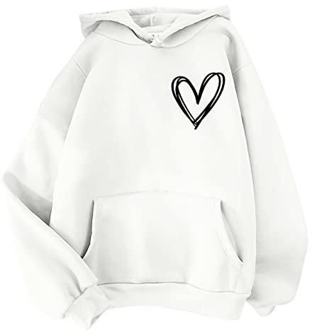 AMDOLE Kapuzenpullover für Damen, Herbst-Druck, Kapuzenpullover, Outdoor, einfarbig, modisch, Baggy-Bluse, Weiß #1, XXL