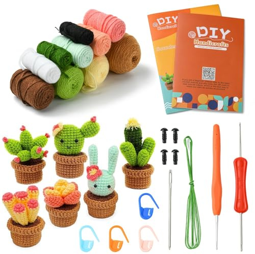 Airssory Häkelset für Sukkulenten, Häkelset aus Wolle, Garn, gewebt, schöne Pflanze, Stricksets mit Schritt-für-Schritt-Video für Anfänger, Tasche, Schlüsselanhänger, Dekoration