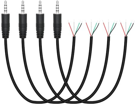 4 cables macho de 3,5 mm a cable desnudo de extremo abierto de 0,5 m/1,6 pies, TRRS 4 pines 1/8 pulgadas 3,5 mm macho Plug Stereo Audio Wire Replacement Cable, para Plug Jack Earphone Microphone Audio