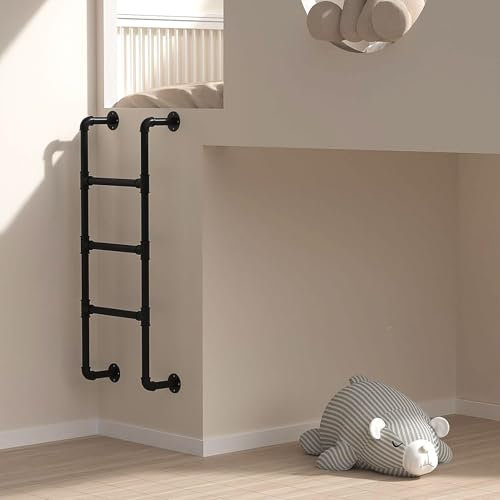 TATITZRO Wall Mounted Metal Ladder for Home Loft, Heavy Duty Wrought Iron Attic Bunk Bed Ladder, Height Entrance Egress Ladders for Basement Window, Multi-function Climb Ladder，Black(135cm/