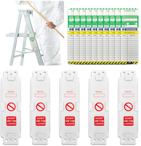Ladder Tags,Waterproof Ladder Inspection Tags-5 Holders and 10 Ladder Inspection Tag Inserts Inspection Record Kit for All Ladder Types Protect Ladder Safety for Indoor & Outdoor