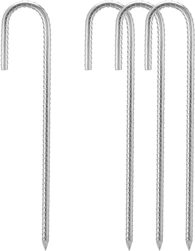 16 Heavy Duty Galvanised Steel Ground Rebar Stakes, Ground Stakes J Hooks Ground Anchors for Marquees, Gazebos, Castles, Tents, Trampolines, Bouncy, Camping, Football Nets(40CM 8 Pack)