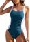 Vijamiy Maillot Bain Femme 1 Piece Ventre Plat Amincissant Swimwear Push Up Rembourré Blocage des Couleurs Maillot de Bain Piscine de Plage(Bleu,L)