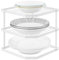 QIWODE Estante de platos para armario, estante de esquina de cocina de 3 niveles, organizador de estante de almacenamiento y organización de armario de cocina, color blanco
