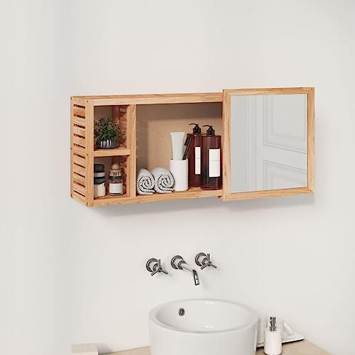 HEFZGDB Spiegelschrank 80x17x34 cm Massivholz Nussbaum Aufbewahrungsschrank Badezimmerschrank Badezimmerschränke Medikamenten Aufbewahrung für Wohnbereich Küche Toilette Gästezimmer