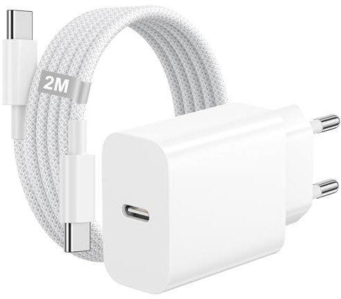 25W Cargador Carga Rapida for iPhone 16/16 Pro/16 Pro Max/16 Plus/15/15 Pro/15 Pro Max/15 Plus/iPad, Cargador USB C Carga Rapida Tipo C Adaptador Corriente USB c con Nailon Trenzado Cable USB C 2M