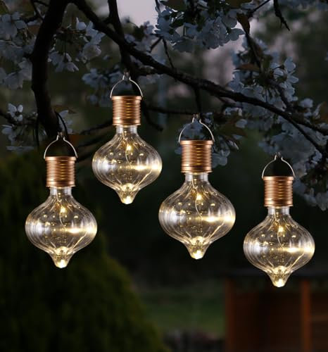 LED Solar Glühbirne Kugelleuchte Solarleuchte Terrasse Balkon Gartendeko (4 Stück Klar)
