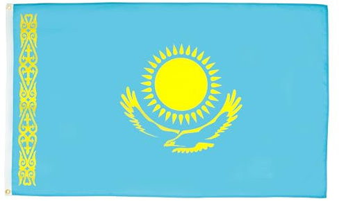 AZ FLAG – Lote de 2 banderas de Kazajstán – 90 x 60 cm – Bandera de Kazajstán – 100% poliéster con ojales metálicos integrados
