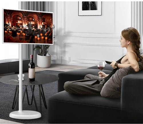 Televisor inteligente portátil de suelo con pantalla táctil de 21,5/32 pulgadas, monitor inteligente giratorio de 360° y control remoto.,32inch