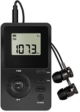 Radio Portatil Pequeña FM/Am,Pantalla LCD Grande,Conector para Auriculares Walkman,Radio Recargable,Nuevo Reproductor Portátil con Ranura para Tarjetas,para Caminar y Viajar