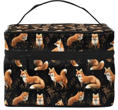 Trousse de maquillage avec imprimé renard végétal - Trousse de toilette mignonne pour femme - Grand sac de voyage pour maquillage