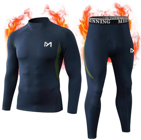 MEETYOO Thermounterwäsche Rollkragen Herren Funktionswäsche Skiunterwäsche Männer Fliegenloch Base Layer Unterhemd Unterhose Schnell Trocknend Warme Winter Sport