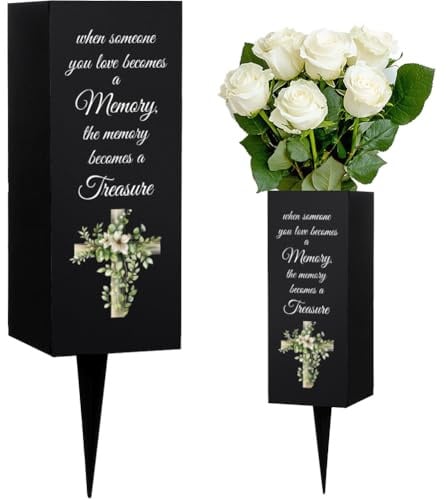 WEBEEDY Friedhofsvasen Für Grab Mit Stacheln Blatt Kreuz Muster Grabblumenhalter Gedenkvasen Friedhofdekorationen Für Grab Garten Beerdigungsbeileidsgeschenk 8x20cm,1 PCS
