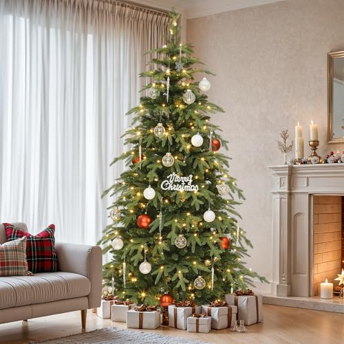 YITAHOME 180cm Weihnachtsbaum mit Fernbedienung, Künstlicher Schlanker Weihnachtsbaum mit Scharniertechnologie und Überhängenden Zweigen, 1938 Gemischte PE/PVC-Spitzen, 300 Lichter & 11 Lichtmodi