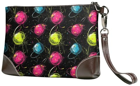 Clutch für Damen, buntes Garn mit Kugel-Aufdruck, Lederarmband, Geldbörsen und Handtaschen