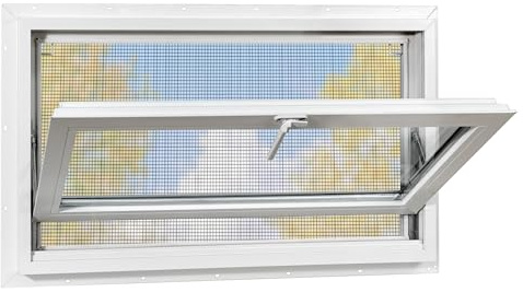 Vinyl Basement Hopper Window, 32 x 18 Bathroom Window with Double Pane Insulated Glass and Fiberglass Screen, White PVC Frame, Energy Efficient Replacement Window for Basement, Bathroom (White)