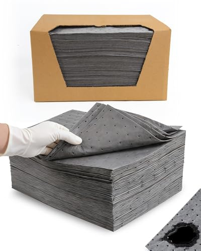 100 Pack 13x9.8 Oil Absorbent Mat Pad New Upgrade | Heavy-Duty Absorption for Oil, Coolant & Liquids | Use in Home Garage, Workshop, Workbench & Under Sink | Spill Pads